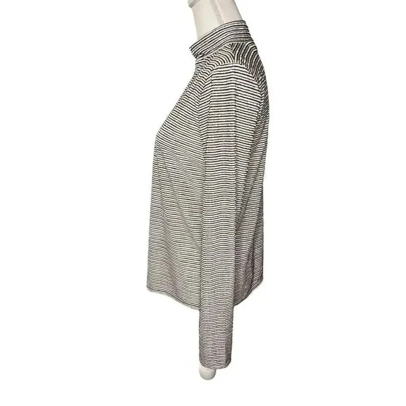 Nine West Women’s Small Shimmering Black & White Striped‎ Mock Neck Top NEW - Picture 2 of 4